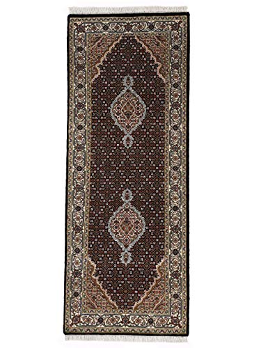 carpetfine Tabriz Mahi Läufer Teppich Schwarz 80x200 cm | Handgeknüpfter Teppich für Wohn- und Schlafzimmer von carpetfine