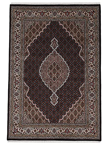 carpetfine Tabriz Mahi Teppich Schwarz 60x90 cm | Handgeknüpfter Teppich für Wohn- und Schlafzimmer von carpetfine