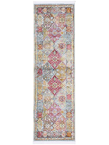 carpetfine Vintage Teppich Harleen Läufer Multicolor 75x240 cm Floral | Moderner Teppich für Wohn- und Schlafzimmer von carpetfine