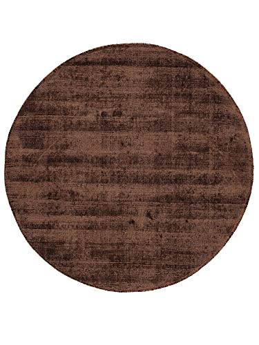 carpetfine Viskoseteppich Rund AVA Dunkelbraun Ø 120 cm | Moderner Teppich für Wohn- und Schlafzimmer von carpetfine
