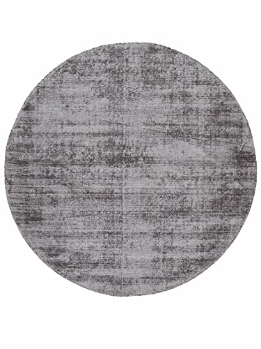 carpetfine Viskoseteppich Rund AVA Hellgrau Ø 200 cm | Moderner Teppich für Wohn- und Schlafzimmer von carpetfine