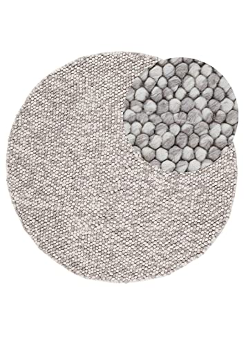 carpetfine Wollteppich Calo weicher Filzkugel-Teppich Rund Beige Ø 150 cm für Wohnzimmer, Schlafzimmer & Kinderzimmer von carpetfine