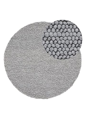 carpetfine Wollteppich Calo weicher Filzkugel-Teppich Rund Hellgrau Ø 120 cm für Wohnzimmer, Schlafzimmer & Kinderzimmer von carpetfine