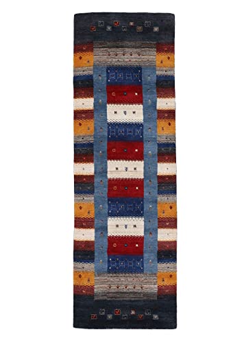 carpetfine Wollteppich Gabbeh Don Läufer Multicolor 75x200 cm | Moderner Teppich für Wohn- und Schlafzimmer von carpetfine