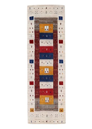 carpetfine Wollteppich Gabbeh Soni Läufer Multicolor 80x300 cm | Moderner Teppich für Wohn- und Schlafzimmer von carpetfine