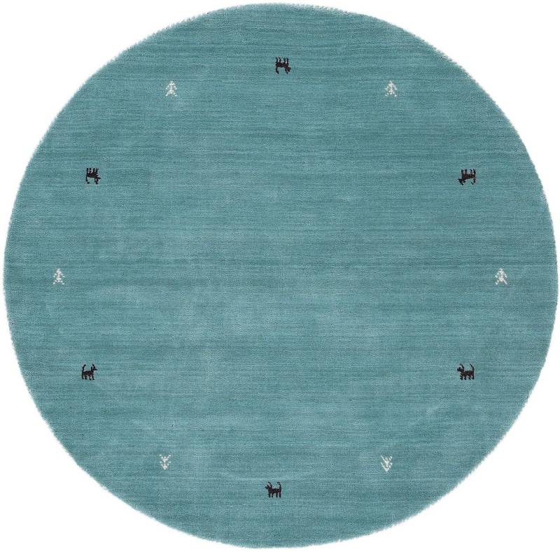 carpetfine Wollteppich Gabbeh Uni, rund, Höhe: 15 mm, reine Wolle handgewebt, Gabbeh Tiermotiv warmes Raumklima viele Größen von carpetfine