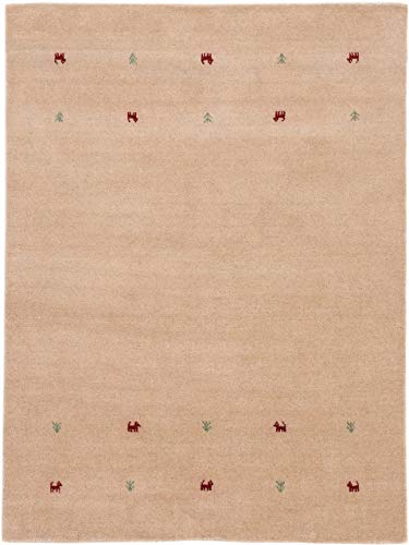 carpetfine Wollteppich Gabbeh Uni Beige 140x200 cm | Moderner Teppich für Wohn- und Schlafzimmer von carpetfine