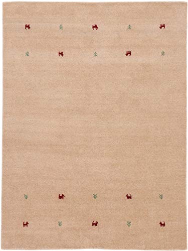 carpetfine Wollteppich Gabbeh Uni Beige 160x230 cm | Moderner Teppich für Wohn- und Schlafzimmer von carpetfine