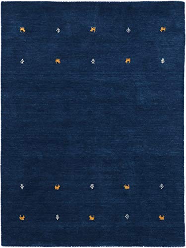 carpetfine Wollteppich Gabbeh Uni Blau 160x230 cm | Moderner Teppich für Wohn- und Schlafzimmer von carpetfine