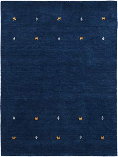 carpetfine Wollteppich Gabbeh Uni Blau 80x150 cm | Moderner Teppich für Wohn- und Schlafzimmer von carpetfine