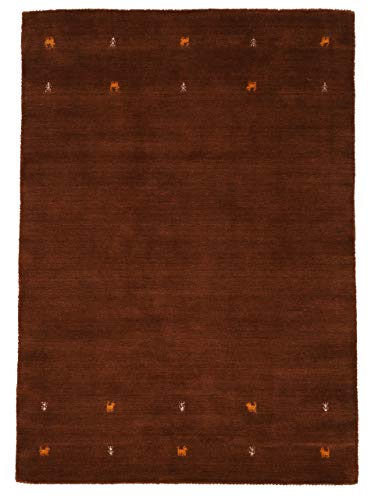 carpetfine Wollteppich Gabbeh Uni Braun 60x90 cm | Moderner Teppich für Wohn- und Schlafzimmer von carpetfine