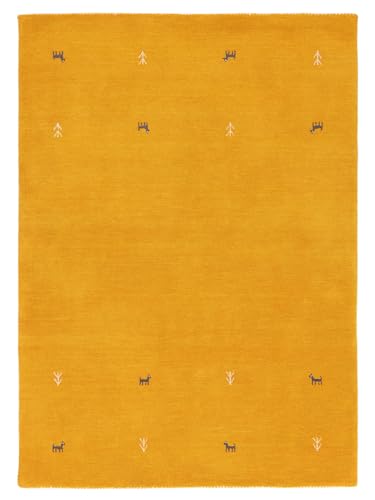 carpetfine Wollteppich Gabbeh Uni Gelb 200x250 cm | Moderner Teppich für Wohn- und Schlafzimmer von carpetfine