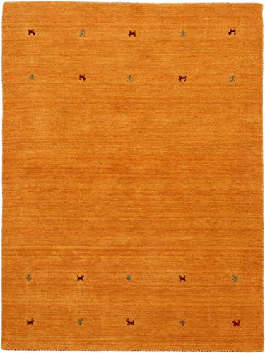 carpetfine Wollteppich Gabbeh Uni Gelb 60x90 cm | Moderner Teppich für Wohn- und Schlafzimmer von carpetfine