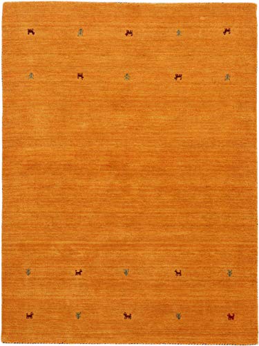 carpetfine Wollteppich Gabbeh Uni Gelb 80x150 cm | Moderner Teppich für Wohn- und Schlafzimmer von carpetfine
