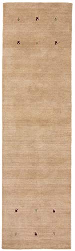 carpetfine Wollteppich Gabbeh Uni Läufer Beige 60x180 cm | Moderner Teppich für Wohn- und Schlafzimmer von carpetfine