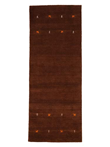 carpetfine Wollteppich Gabbeh Uni Läufer Braun 80x300 cm | Moderner Teppich für Wohn- und Schlafzimmer von carpetfine