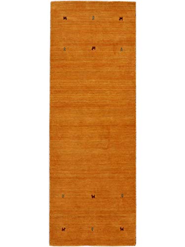 carpetfine Wollteppich Gabbeh Uni Läufer Gelb 60x180 cm | Moderner Teppich für Wohn- und Schlafzimmer von carpetfine