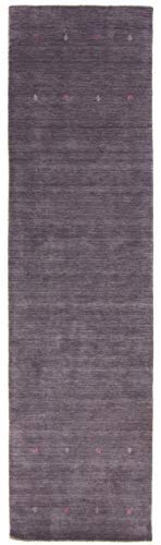 carpetfine Wollteppich Gabbeh Uni Läufer Grau 80x450 cm | Moderner Teppich für Wohn- und Schlafzimmer von carpetfine