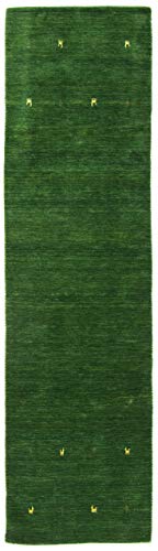 carpetfine Wollteppich Gabbeh Uni Läufer Grün 60x180 cm | Moderner Teppich für Wohn- und Schlafzimmer von carpetfine