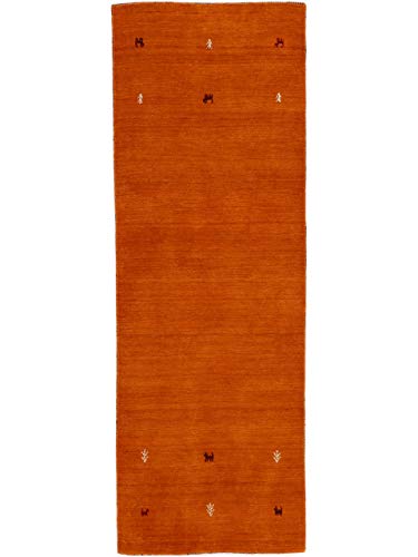 carpetfine Wollteppich Gabbeh Uni Läufer Orange 80x350 cm | Moderner Teppich für Wohn- und Schlafzimmer von carpetfine