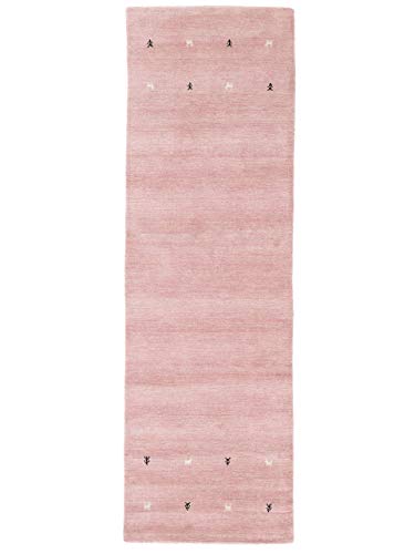 carpetfine Wollteppich Gabbeh Uni Läufer Rosa 60x180 cm | Moderner Teppich für Wohn- und Schlafzimmer von carpetfine