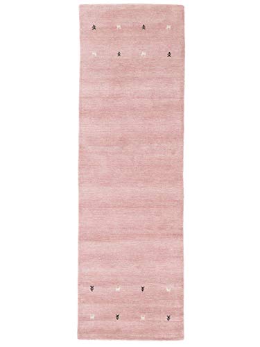 carpetfine Wollteppich Gabbeh Uni Läufer Rosa 75x200 cm | Moderner Teppich für Wohn- und Schlafzimmer von carpetfine