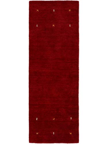carpetfine Wollteppich Gabbeh Uni Läufer Rot 60x180 cm | Moderner Teppich für Wohn- und Schlafzimmer von carpetfine