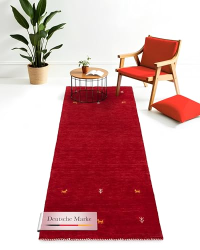 carpetfine Wollteppich Gabbeh Uni Läufer Rot 80x350 cm | Moderner Teppich für Wohn- und Schlafzimmer carpetfine Wollteppich Gabbeh Uni Läufer Rot 80x350 cm | Moderner Teppich für Wohn- und Schlafzimmer von carpetfine