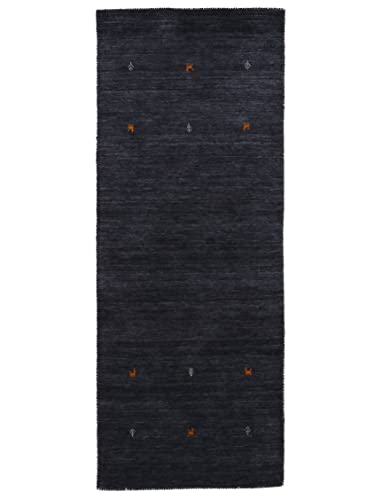 carpetfine Wollteppich Gabbeh Uni Läufer Schwarz 75x240 cm | Moderner Teppich für Wohn- und Schlafzimmer von carpetfine