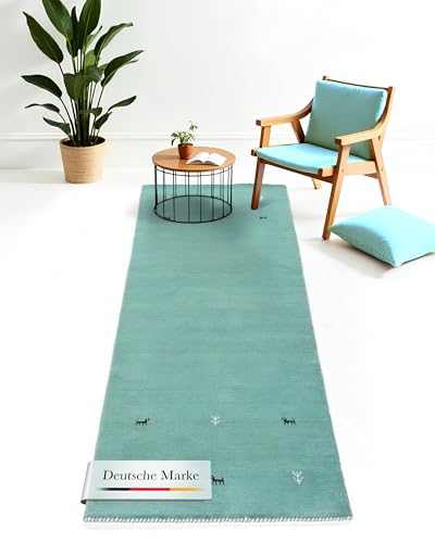 carpetfine Wollteppich Gabbeh Uni Läufer Türkis 80x300 cm | Moderner Teppich für Wohn- und Schlafzimmer carpetfine Wollteppich Gabbeh Uni Läufer Türkis 80x300 cm | Moderner Teppich für Wohn- und Schlafzimmer von carpetfine