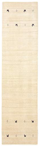 carpetfine Wollteppich Gabbeh Uni Läufer Weiß 80x350 cm | Moderner Teppich für Wohn- und Schlafzimmer von carpetfine