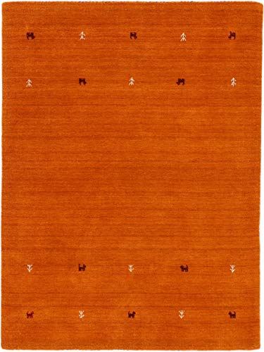 carpetfine Wollteppich Gabbeh Uni Orange 200x290 cm | Moderner Teppich für Wohn- und Schlafzimmer von carpetfine