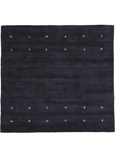 carpetfine Wollteppich Gabbeh Uni Quadratisch Schwarz 200x200 cm | Moderner Teppich für Wohn- und Schlafzimmer von carpetfine