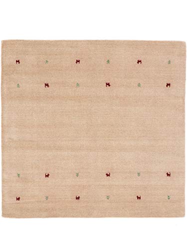 carpetfine Wollteppich Gabbeh Uni Quadratisch Beige 150x150 cm | Moderner Teppich für Wohn- und Schlafzimmer von carpetfine