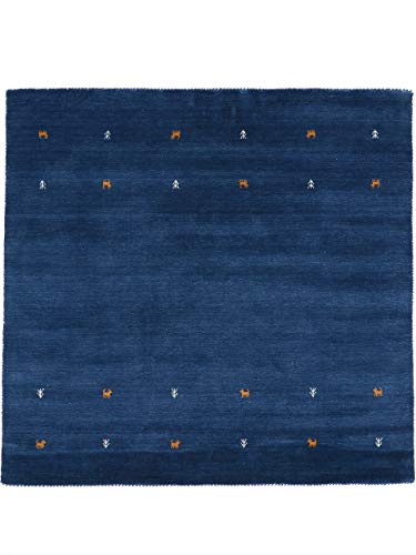 carpetfine Wollteppich Gabbeh Uni Quadratisch Blau 60x60 cm | Moderner Teppich für Wohn- und Schlafzimmer von carpetfine