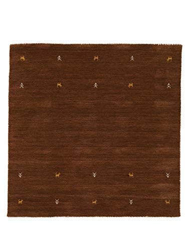 carpetfine Wollteppich Gabbeh Uni Quadratisch Braun 150x150 cm | Moderner Teppich für Wohn- und Schlafzimmer von carpetfine