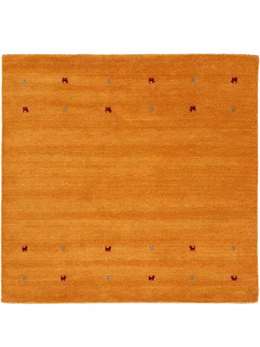carpetfine Wollteppich Gabbeh Uni Quadratisch Gelb 250x250 cm | Moderner Teppich für Wohn- und Schlafzimmer von carpetfine