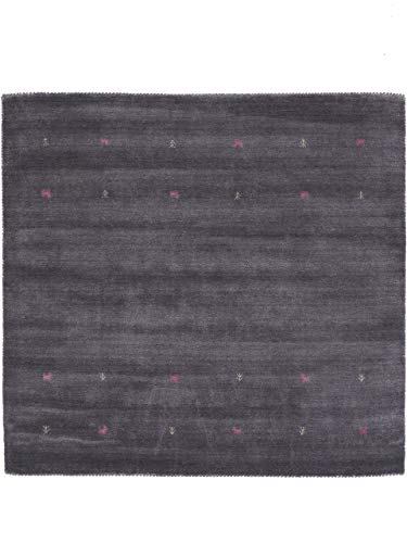 carpetfine Wollteppich Gabbeh Uni Quadratisch Grau 250x250 cm | Moderner Teppich für Wohn- und Schlafzimmer von carpetfine