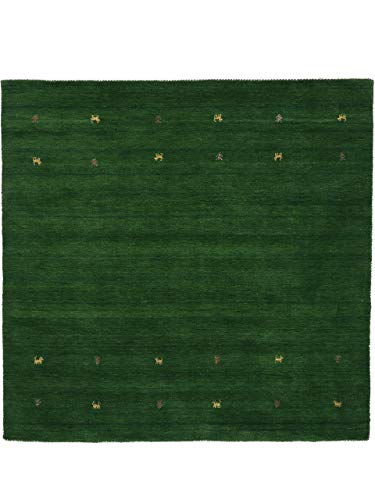 carpetfine Wollteppich Gabbeh Uni Quadratisch Grün 150x150 cm | Moderner Teppich für Wohn- und Schlafzimmer von carpetfine