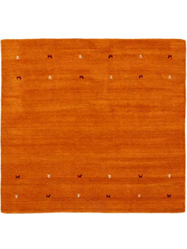 carpetfine Wollteppich Gabbeh Uni Quadratisch Orange 120x120 cm | Moderner Teppich für Wohn- und Schlafzimmer von carpetfine