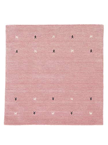 carpetfine Wollteppich Gabbeh Uni Quadratisch Rosa 60x60 cm | Moderner Teppich für Wohn- und Schlafzimmer von carpetfine