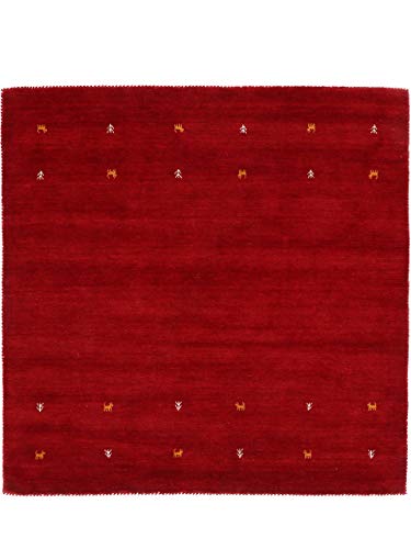 carpetfine Wollteppich Gabbeh Uni Quadratisch Rot 250x250 cm | Moderner Teppich für Wohn- und Schlafzimmer von carpetfine