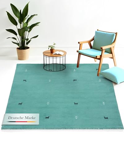 carpetfine Wollteppich Gabbeh Uni Quadratisch Türkis 200x200 cm | Moderner Teppich für Wohn- und Schlafzimmer carpetfine Wollteppich Gabbeh Uni Quadratisch Türkis 200x200 cm | Moderner Teppich für Wohn- und Schlafzimmer von carpetfine
