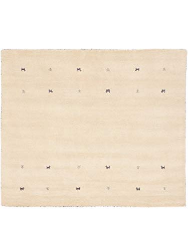 carpetfine Wollteppich Gabbeh Uni Quadratisch Weiß 60x60 cm | Moderner Teppich für Wohn- und Schlafzimmer von carpetfine