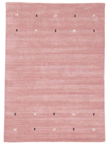 carpetfine Wollteppich Gabbeh Uni Rosa 160x230 cm | Moderner Teppich für Wohn- und Schlafzimmer von carpetfine