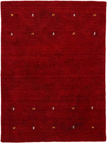 carpetfine Wollteppich Gabbeh Uni Rot 80x150 cm | Moderner Teppich für Wohn- und Schlafzimmer von carpetfine