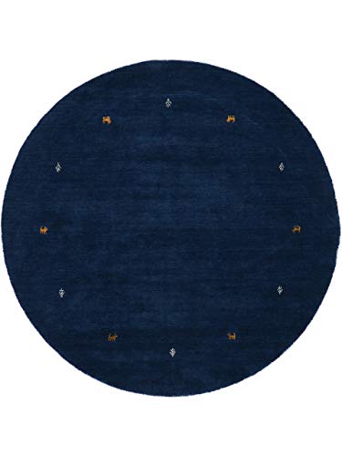carpetfine Wollteppich Gabbeh Uni Rund Blau Ø 250 | Moderner Teppich für Wohn- und Schlafzimmer von carpetfine