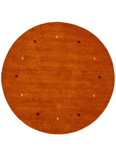 carpetfine Wollteppich Gabbeh Uni Rund Orange Ø 120 | Moderner Teppich für Wohn- und Schlafzimmer von carpetfine