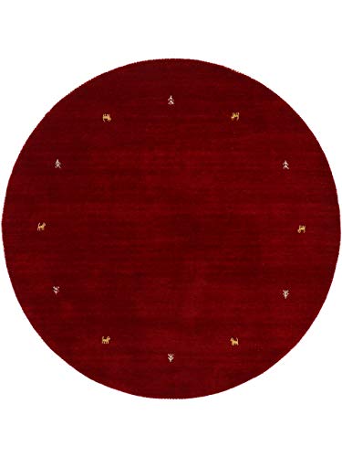 carpetfine Wollteppich Gabbeh Uni Rund Rot Ø 250 | Moderner Teppich für Wohn- und Schlafzimmer von carpetfine