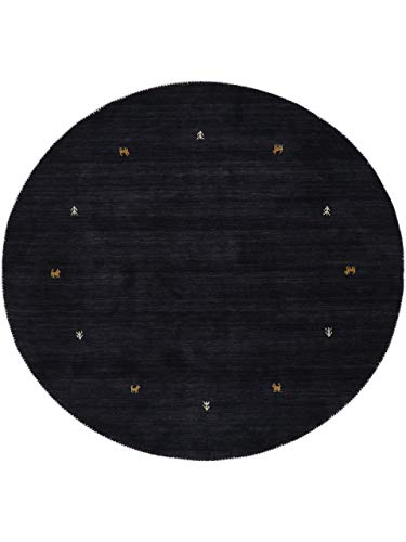 carpetfine Wollteppich Gabbeh Uni Rund Schwarz Ø 250 | Moderner Teppich für Wohn- und Schlafzimmer von carpetfine